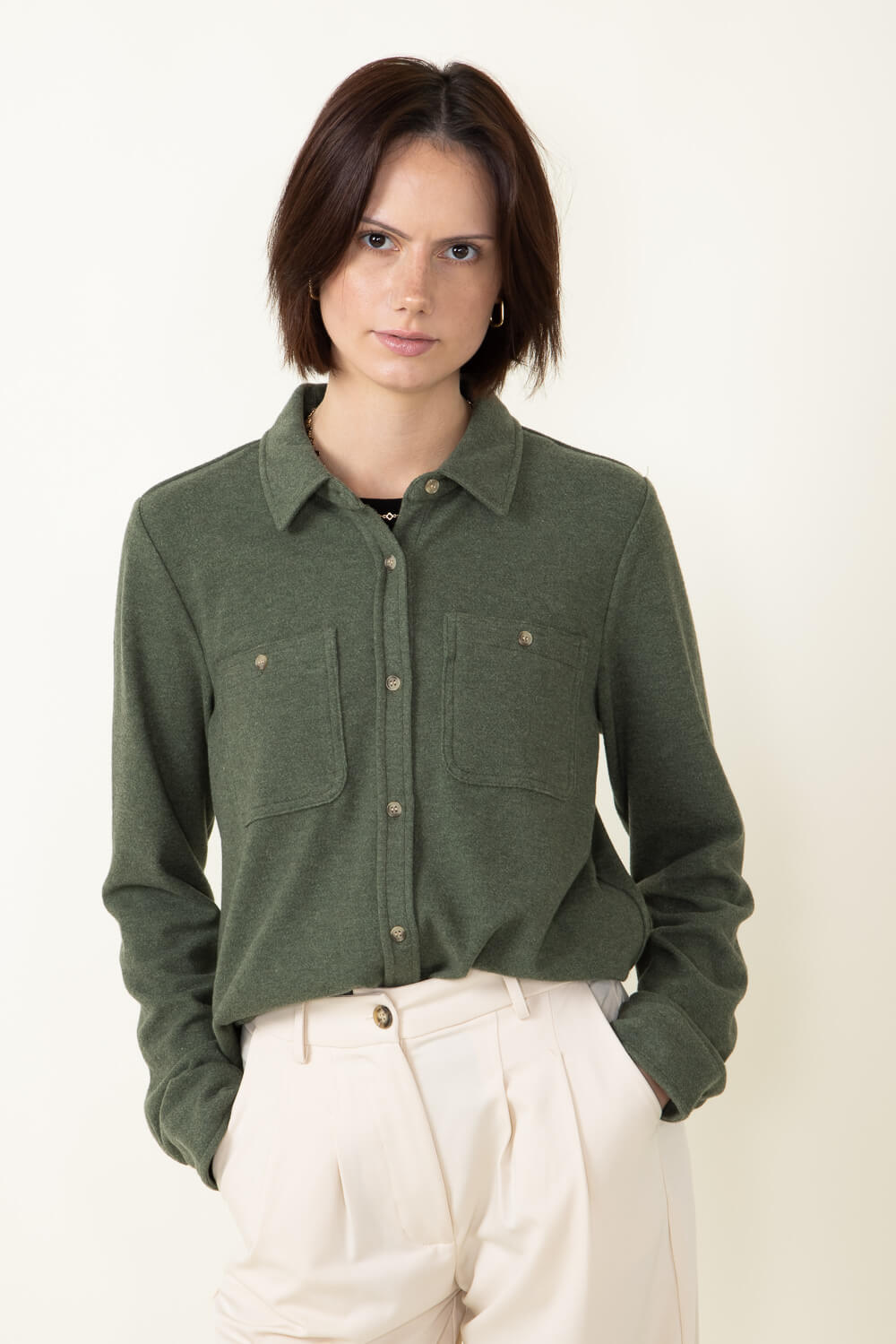 Thread & Supply Lewis Soft Luxe Button Up Shirt for Women in Fern