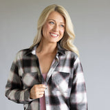 Thread & Supply Saja Button Up Shirt for Women in Black White Rose Plaid