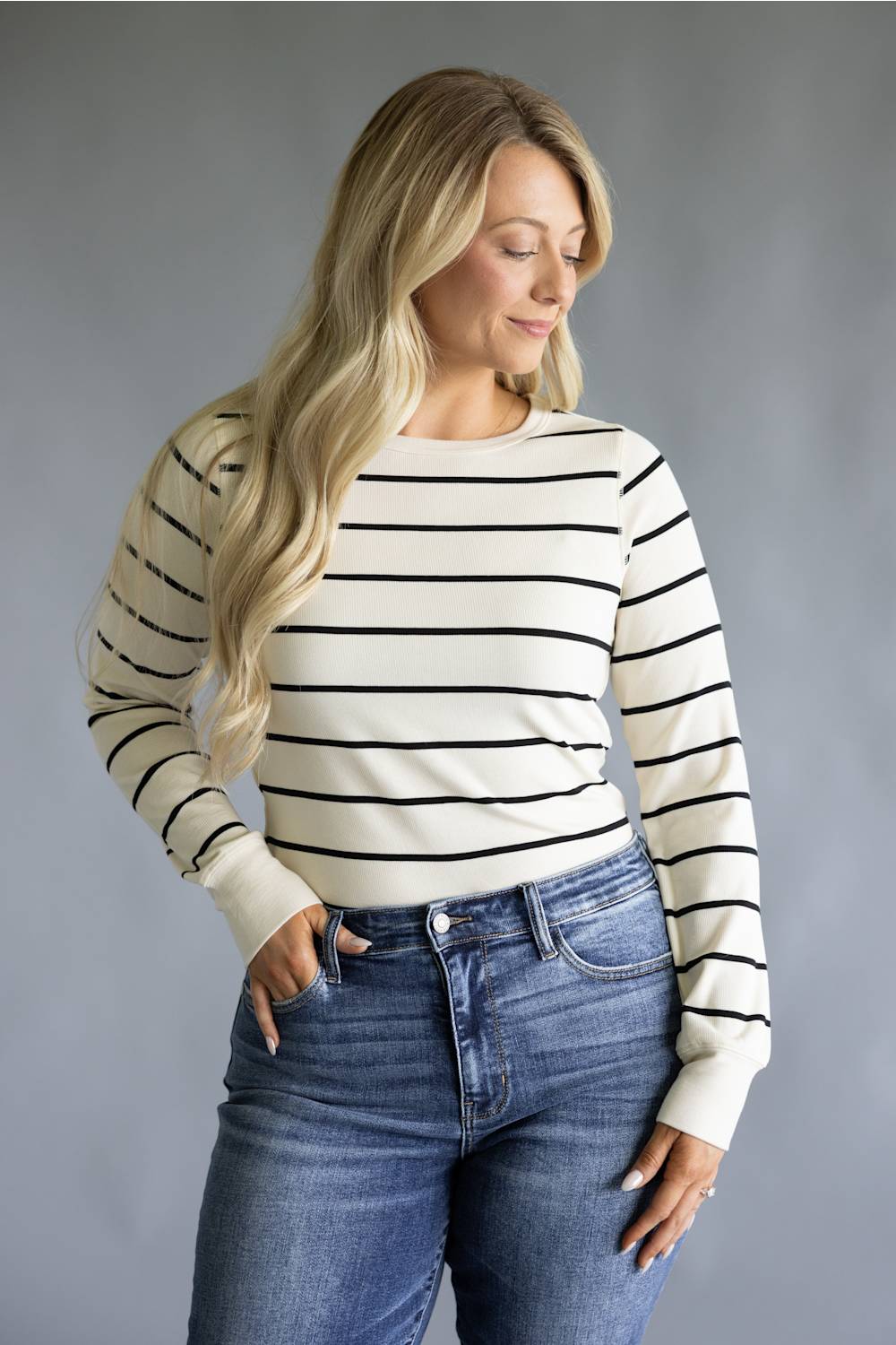 Thread & Supply Stacy Stripe Shirt for Women in Off White/Black