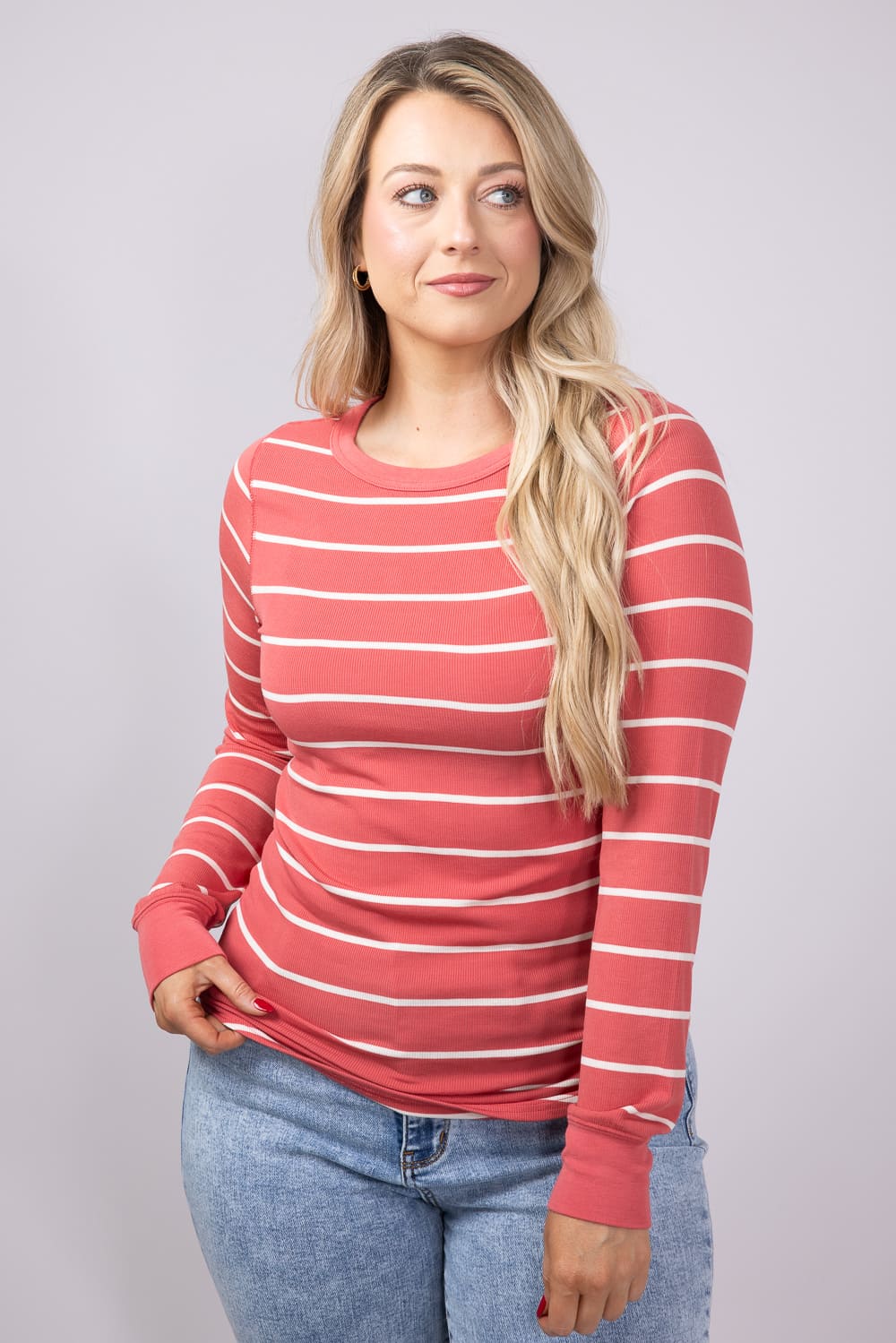 Thread & Supply Stacy Stripe Shirt for Women in Rose/Off White