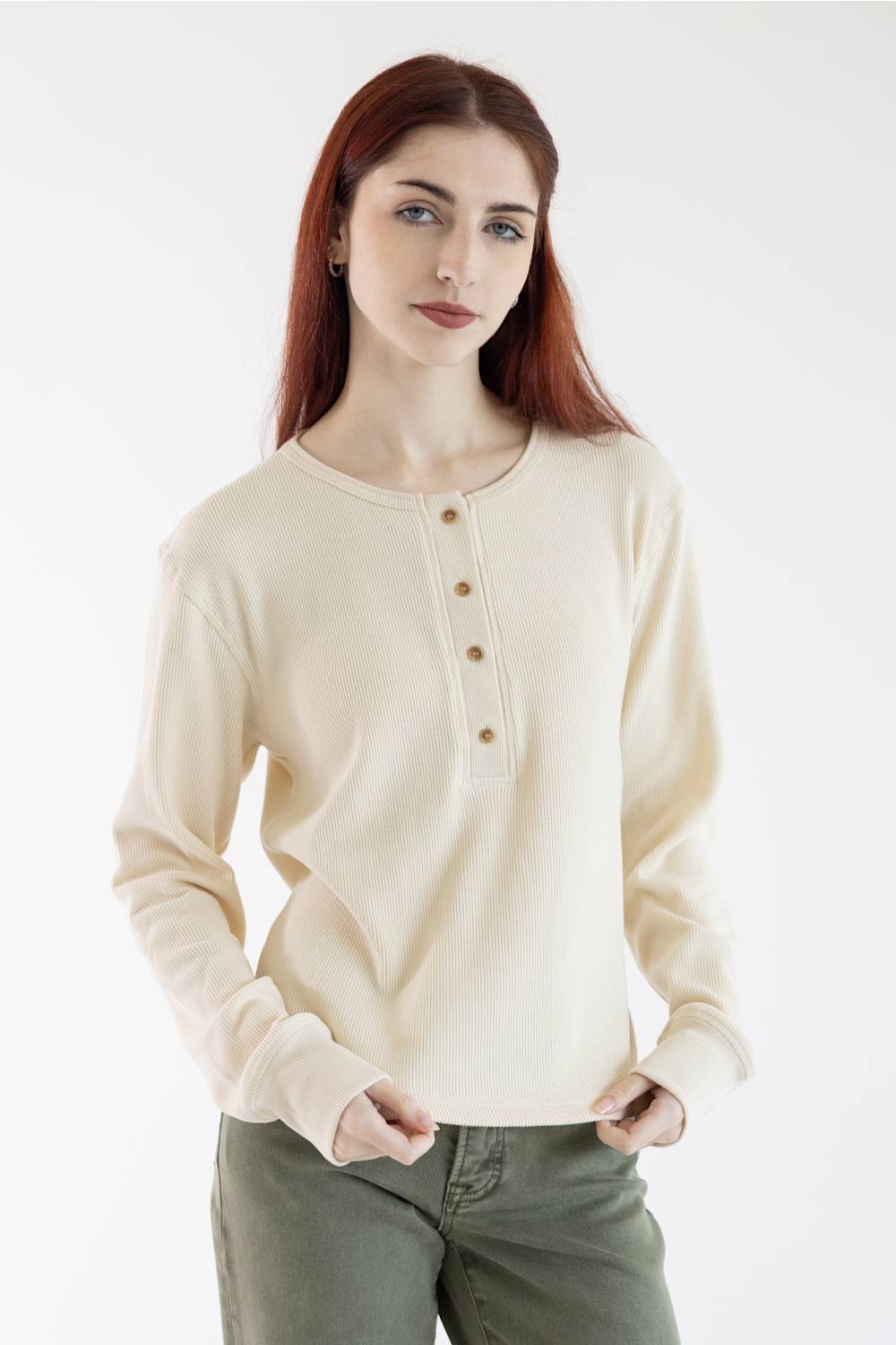Thread & Supply Tana Henley Shirt for Women in Eggnog | T8728MWKTS-EGGNOG