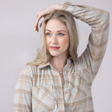 Thread & Supply Lewis Soft Luxe Button Up Shirt for Women in Beige/Blue Plaid