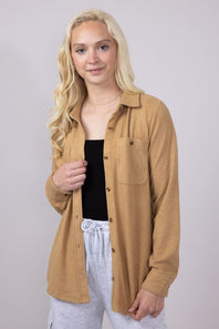 Thread & Supply Lewis Soft Luxe Button Up Shirt for Women in Iced Coffee