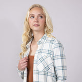 Thread & Supply Lewis Soft Luxe Button Up Shirt for Women in Ivory/Mint Plaid