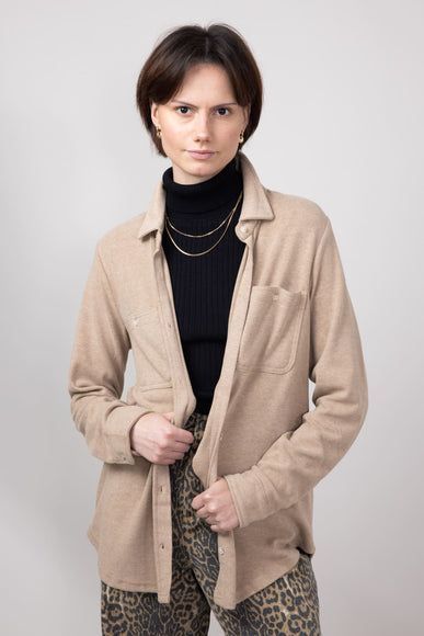 Thread & Supply Lewis Soft Luxe Button Up Shirt for Women in Warm Taupe