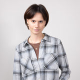 Thread & Supply Lewis Soft Luxe Button Up Shirt for Women in Black/Grey Plaid