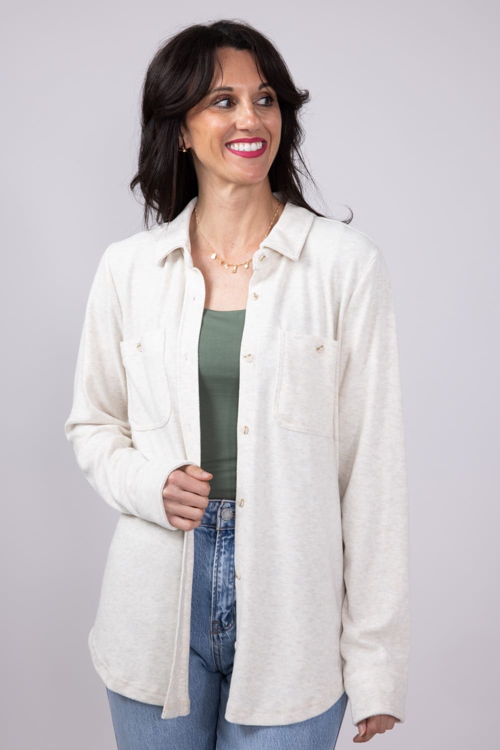 Thread & Supply Lewis Soft Luxe Button Up Shirt for Women in Oatmeal