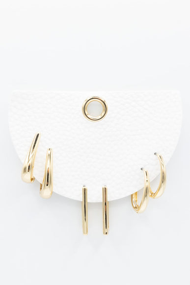Three Pair Long Huggie Hoop Earrings Set for Women in Gold