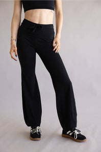 Tie Waist Bubble Flare Leggings for Women in Black