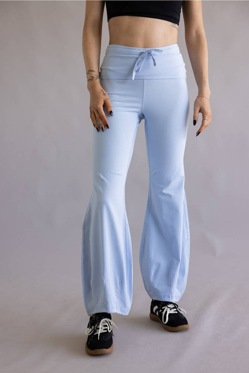 Tie Waist Bubble Flare Leggings for Women in Pastel Blue