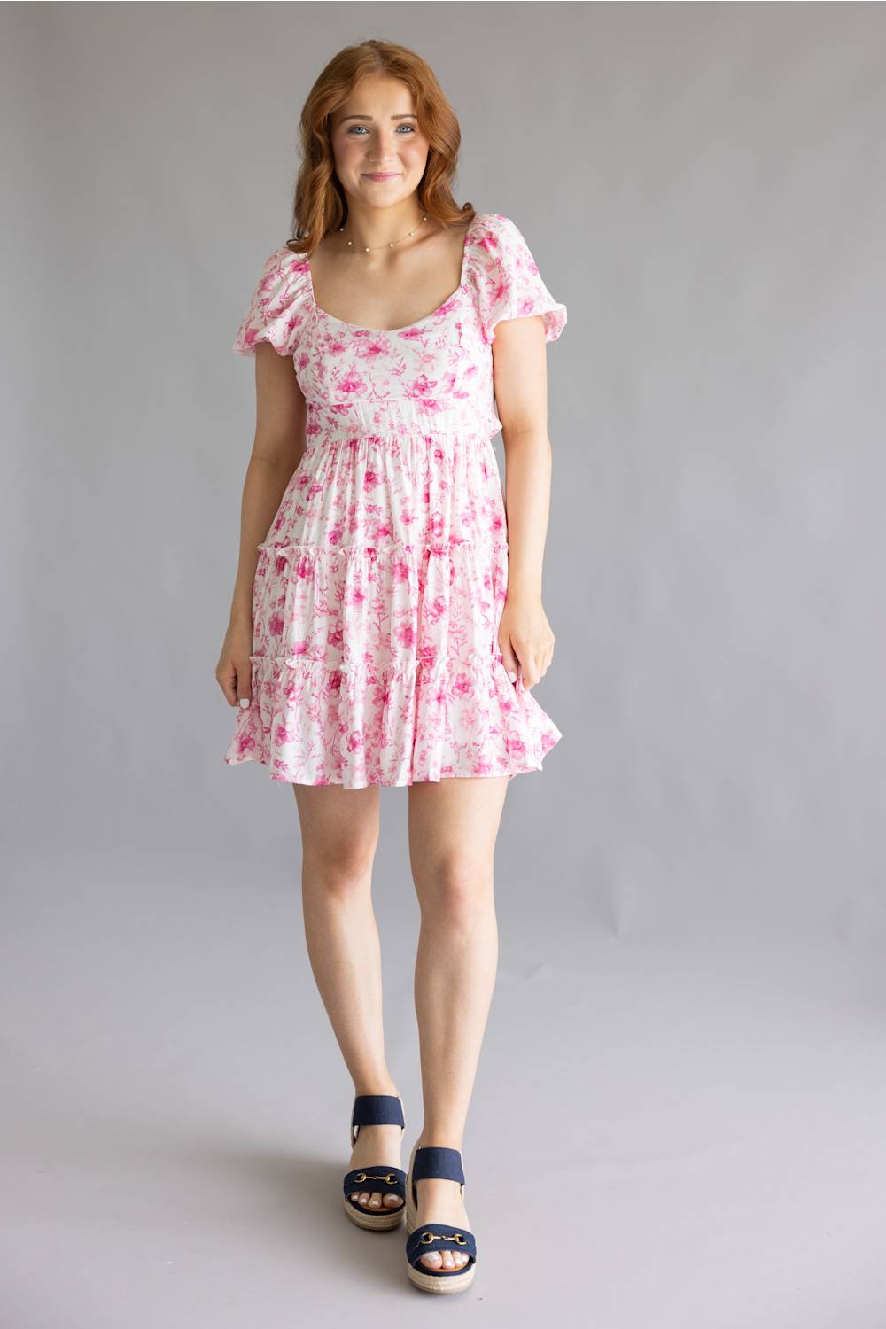 Tiered Floral Back Tie Dress for Women in Pink