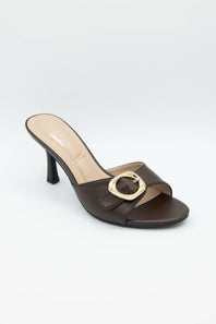 Top Moda Elsa Buckle Kitten Heels for Women in Brown