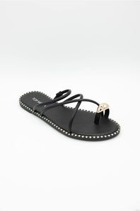 Top Moda Mick Toe Loop Slides for Women in Black