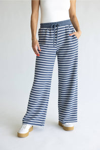 Tres Bien Striped Cloudy Knit Pants for Women in Denim