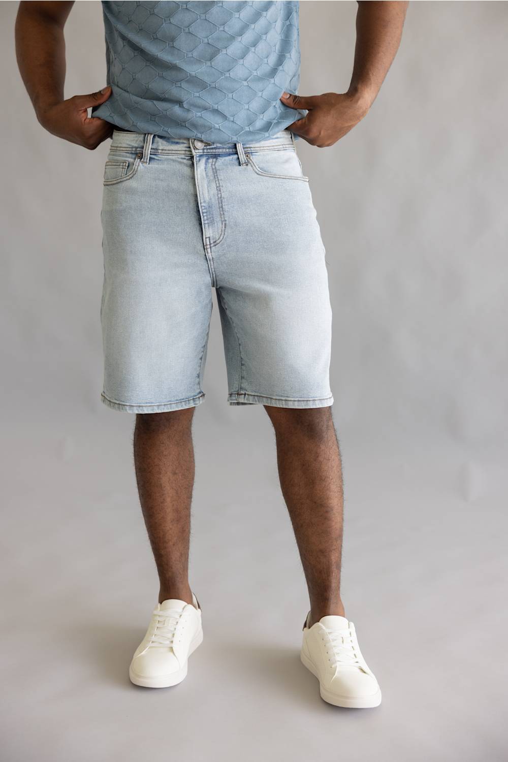 Truth + Triumph 10” Light Wash Denim Shorts for Men