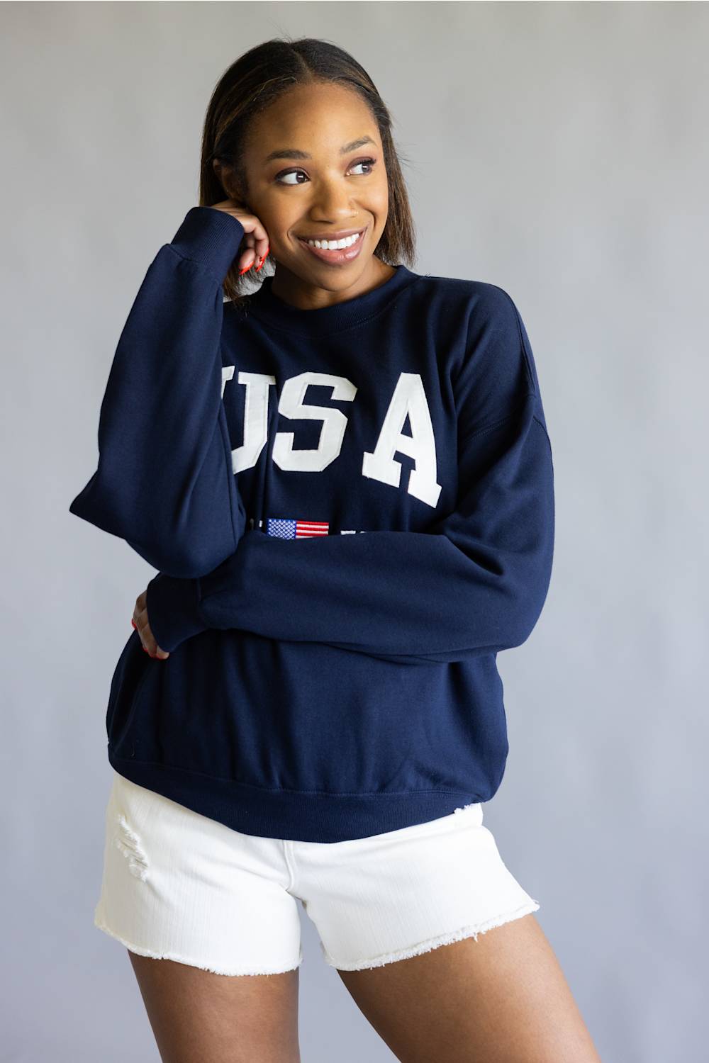 Embroidered USA 1776 Crewneck for Women in Navy