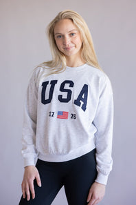 Reflex USA 1776 Flag Patch Embroidered Sweatshirt for Women  - Ice Grey