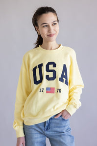 Reflex USA 1776 Flag Patch Embroidered Sweatshirt for Women - Light Yellow