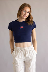 USA Flag Crop Top for Women in Navy