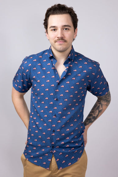 USA Flag Pattern Button Down Shirt for Men in Navy