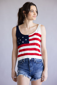 Simply Southern USA Scoop Neck Tank Top for Women in Red/White