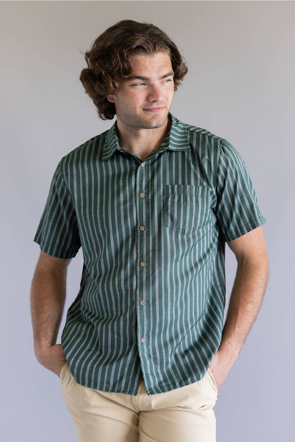 Union Venice Printed Rayon Button Up Shirt for Men in Eucalyptus