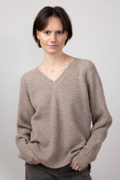 Thread & Supply V-Neck Knit Marigold Sweater for Women in Heather Pewter