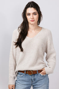 V Neck Sweater for Women in Dark Beige