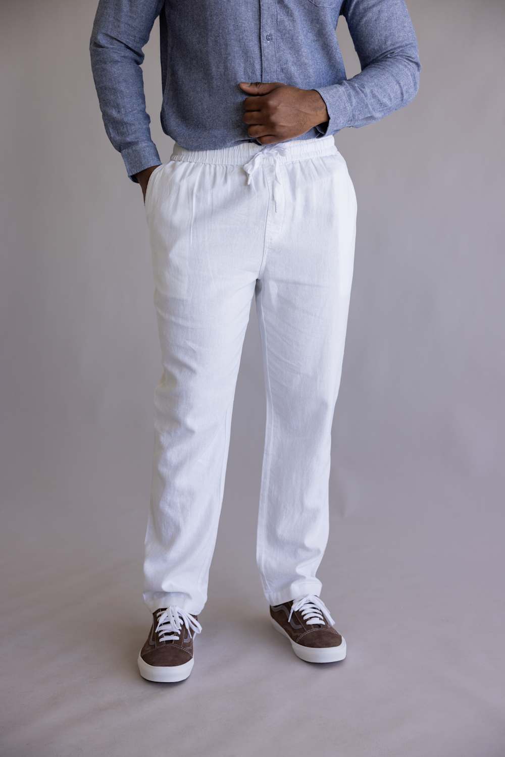 Vintage Summer Linen Pants for Men in White