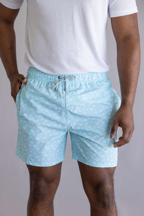 Vintage Summer 4 Way Stretch Volley Shorts for Men in Aqua