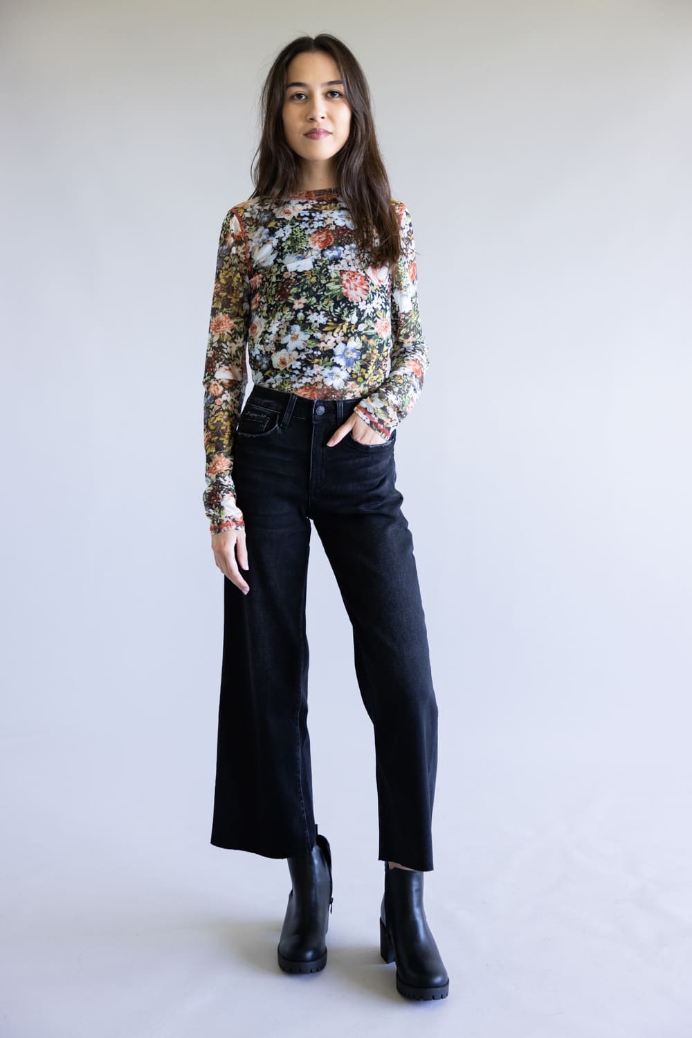 Vervet Super Soft High Rise Wide Crop Black Jeans for Women