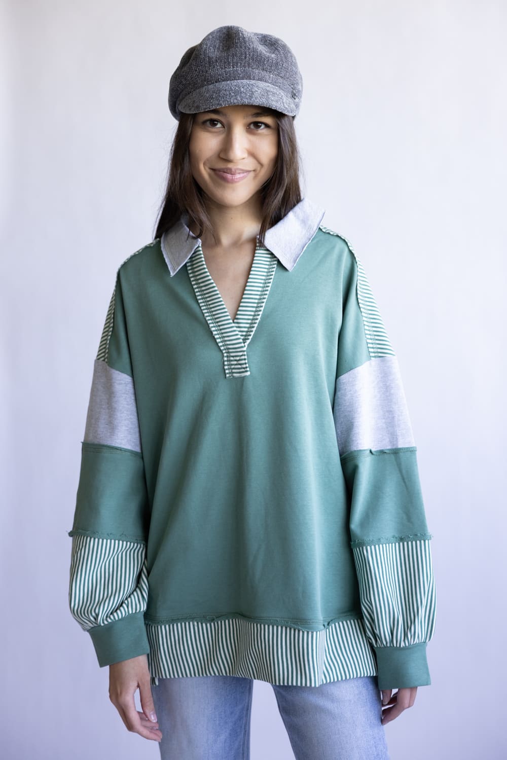 Colorblock Knit Shirt for Women in Sage