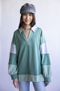 Colorblock Knit Shirt for Women in Sage