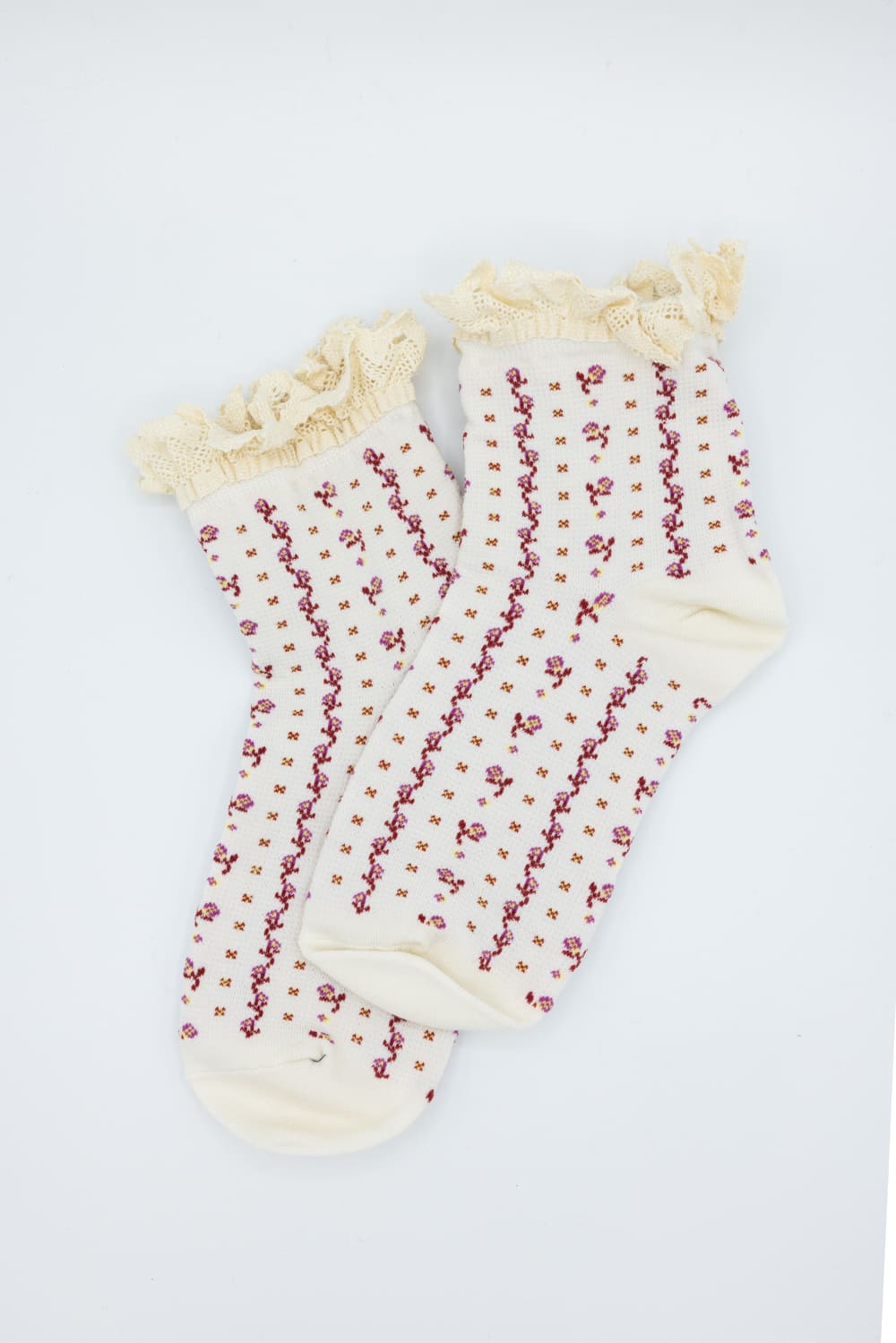 Rosebud Waffle Knit Socks for Women in White