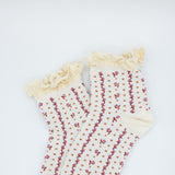 Rosebud Waffle Knit Socks for Women in White