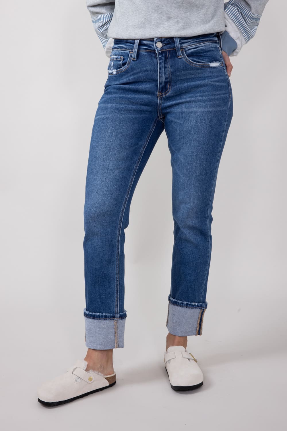 Vervet High Rise Cuffed Slim Straight Jeans for Women T6590 – Glik's