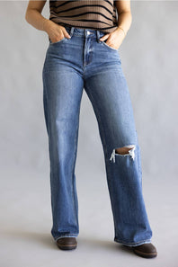 Vervet High Rise Distressed Wide Leg Jeans for Women