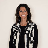 Geometric Sherpa Vest for Women in Black/White