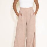 Dotted Smocked Waist Wide Leg Pants for Women in Taupe