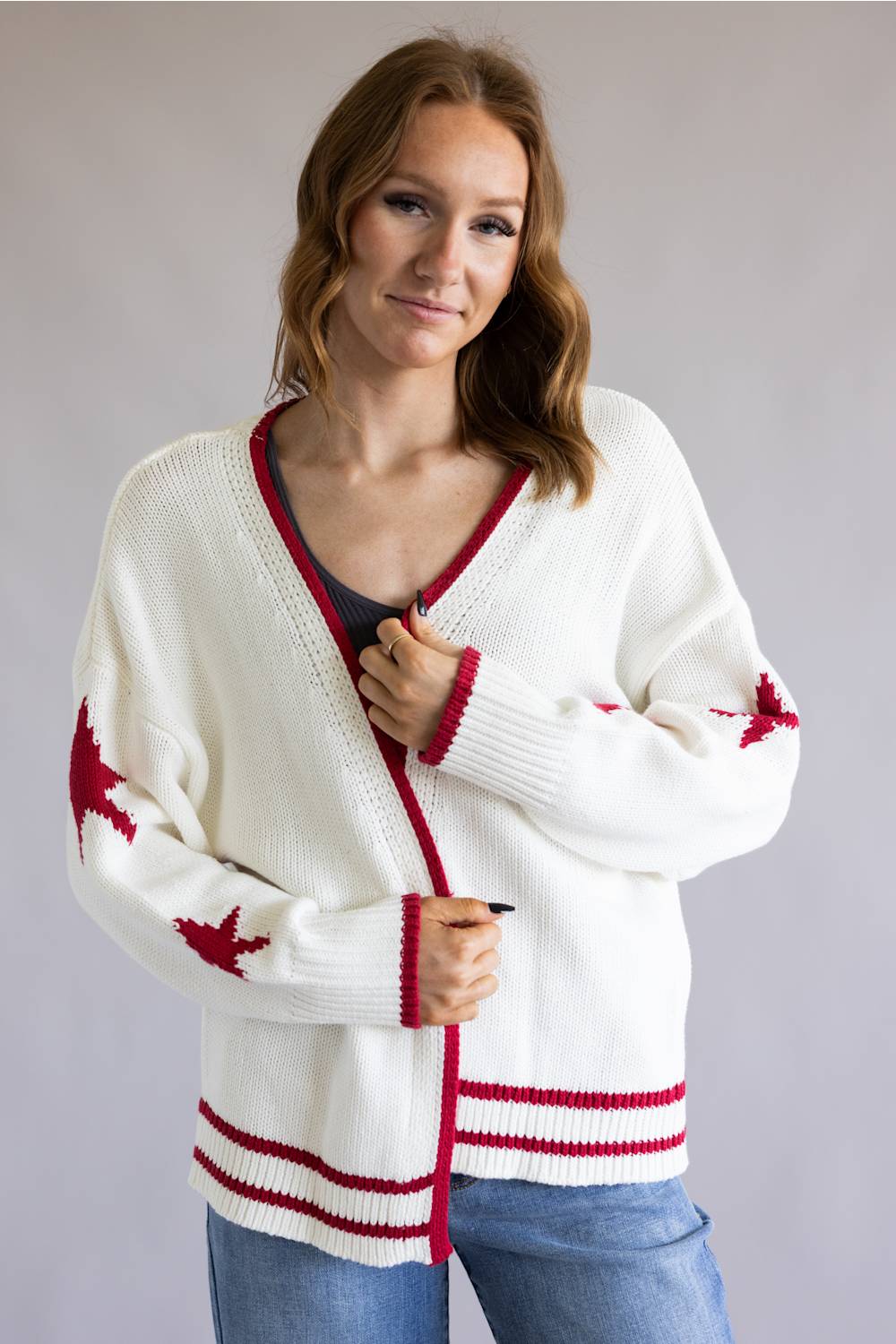 Vintage Havana American Flag Knit Cardigan for Women in White