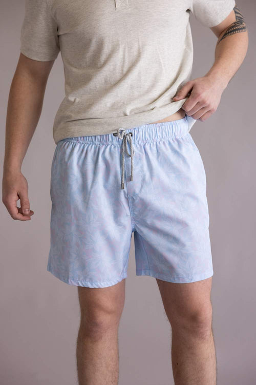 Vintage Summer 4 Way Stretch Volley Shorts for Men in Light Blue