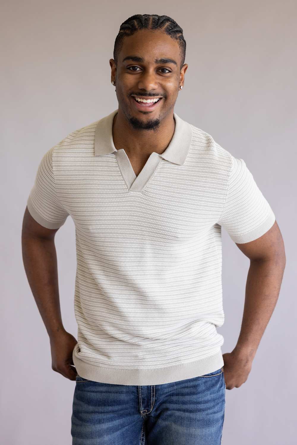 Vintage Summer Striped Knit Sweater Polo for Men in Tan | V88901