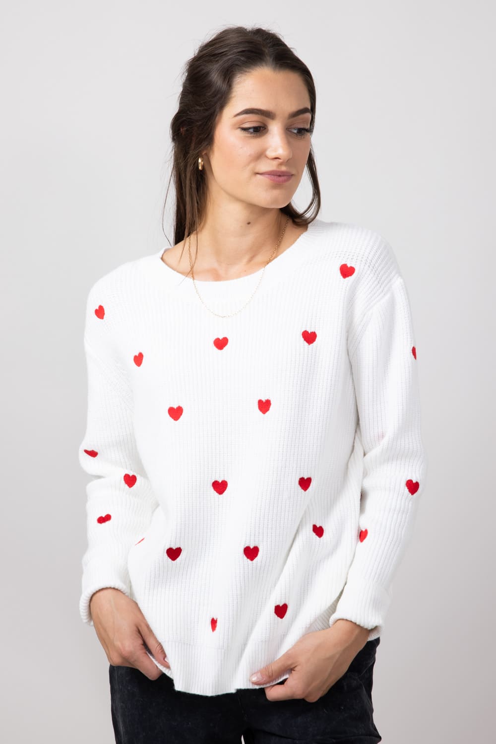 Miracle Heart Sweater for Women in Ivory/Red