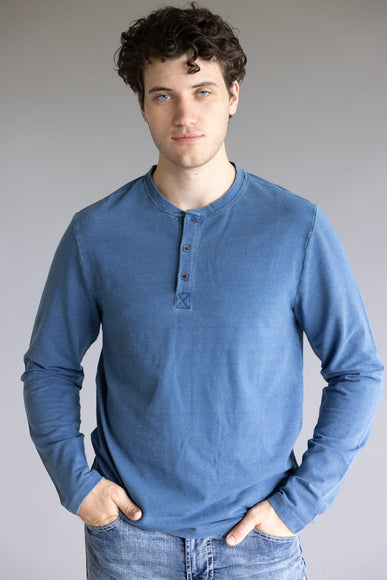 Weatherproof Vintage Long Sleeve Henley Shirt for Men in Indigo Blue