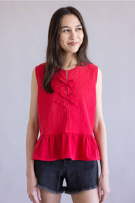 Wishlist Bow Sleeveless Peplum Top for Women in Red 