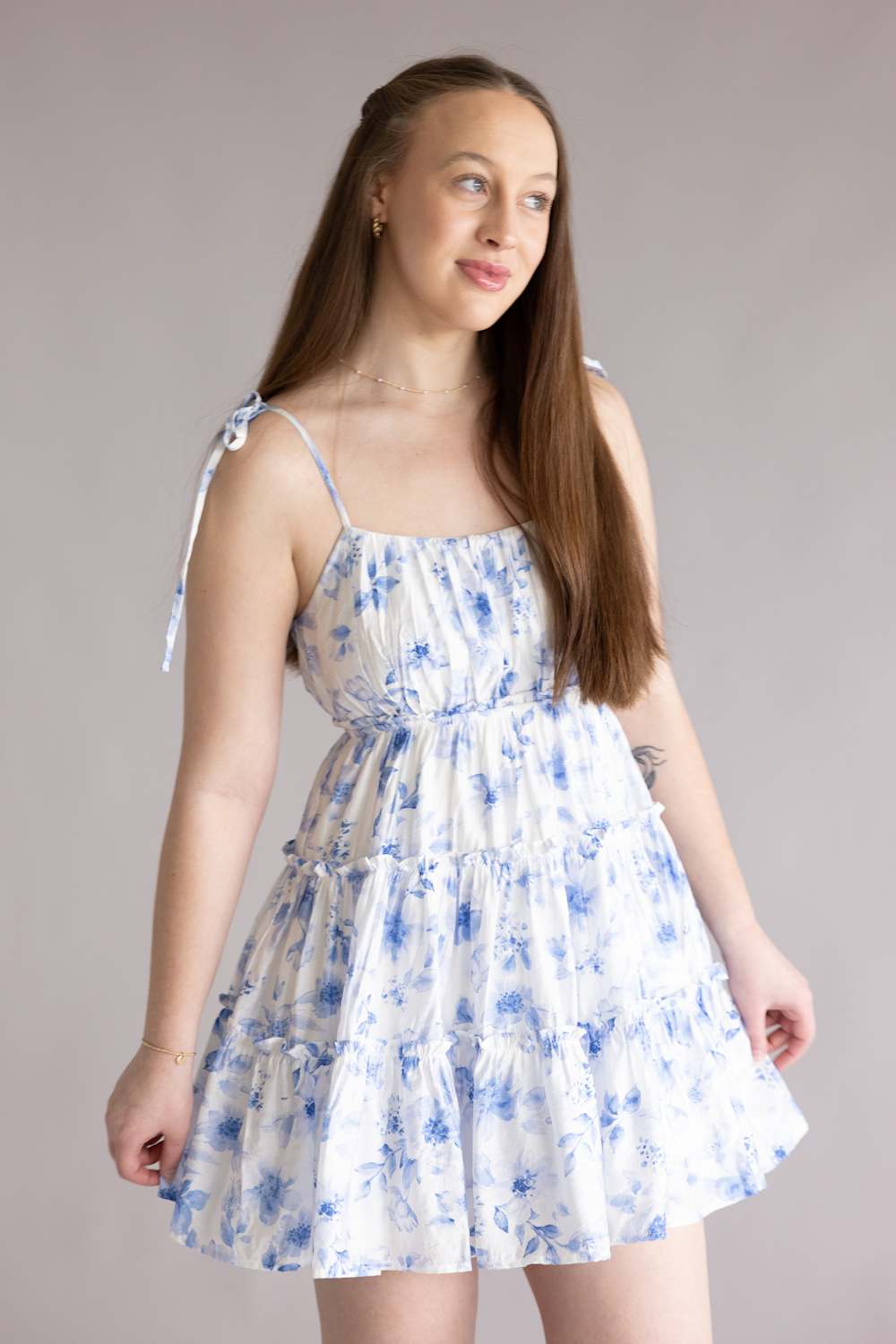 Blu Pepper Tiered Floral Dress for Women in Blue