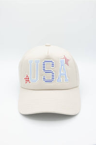 USA Striped Trucker Hat for Women in Beige