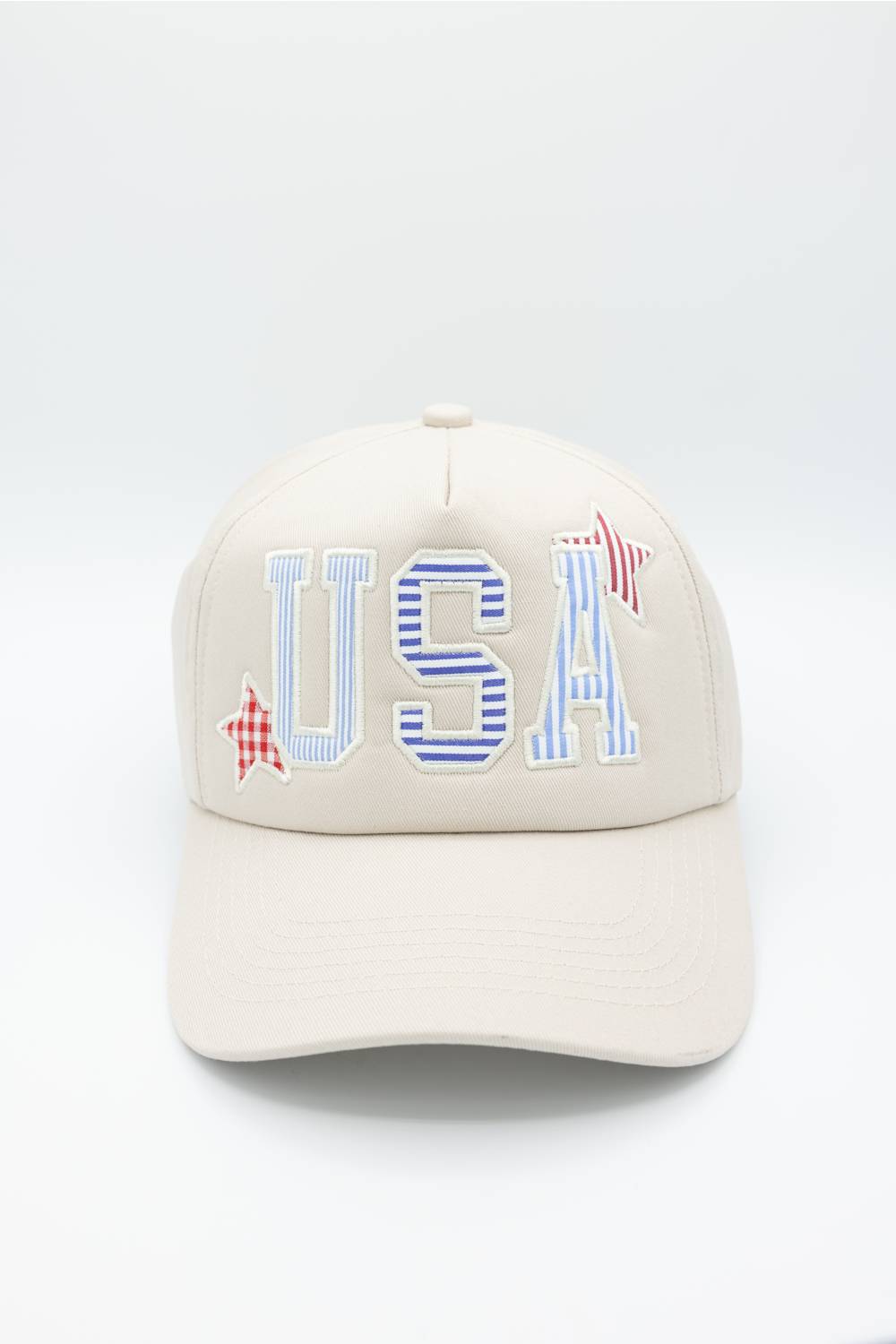 USA Striped Trucker Hat for Women in Beige