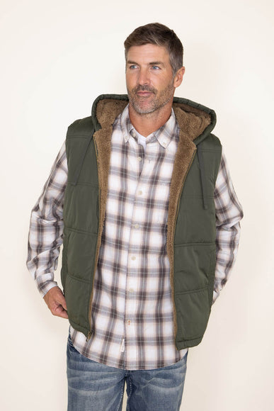 Weatherproof Sherpa Lined Puffer Vest for Men in Deep Olive
