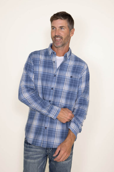 Weatherproof Vintage Burnout Flannel for Men in Faded Denim Blue